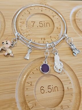 Silver Charm Bangle Bracelet with Purple Disc Charm